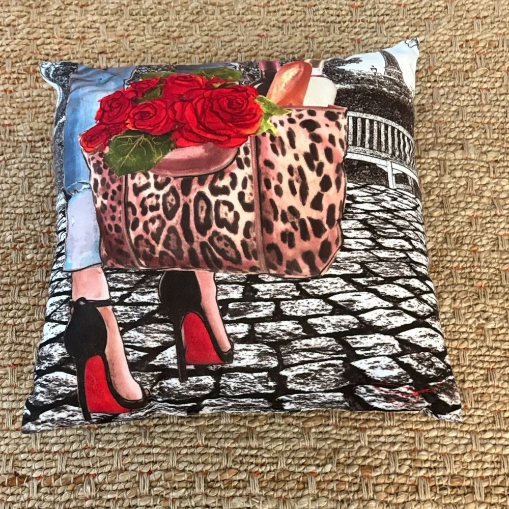 Leopard Print Accent Pillow with Red and Black Design